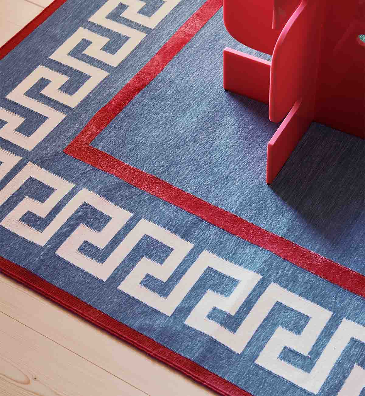 Athina Dhurrie In French Blue & Red - Image 4