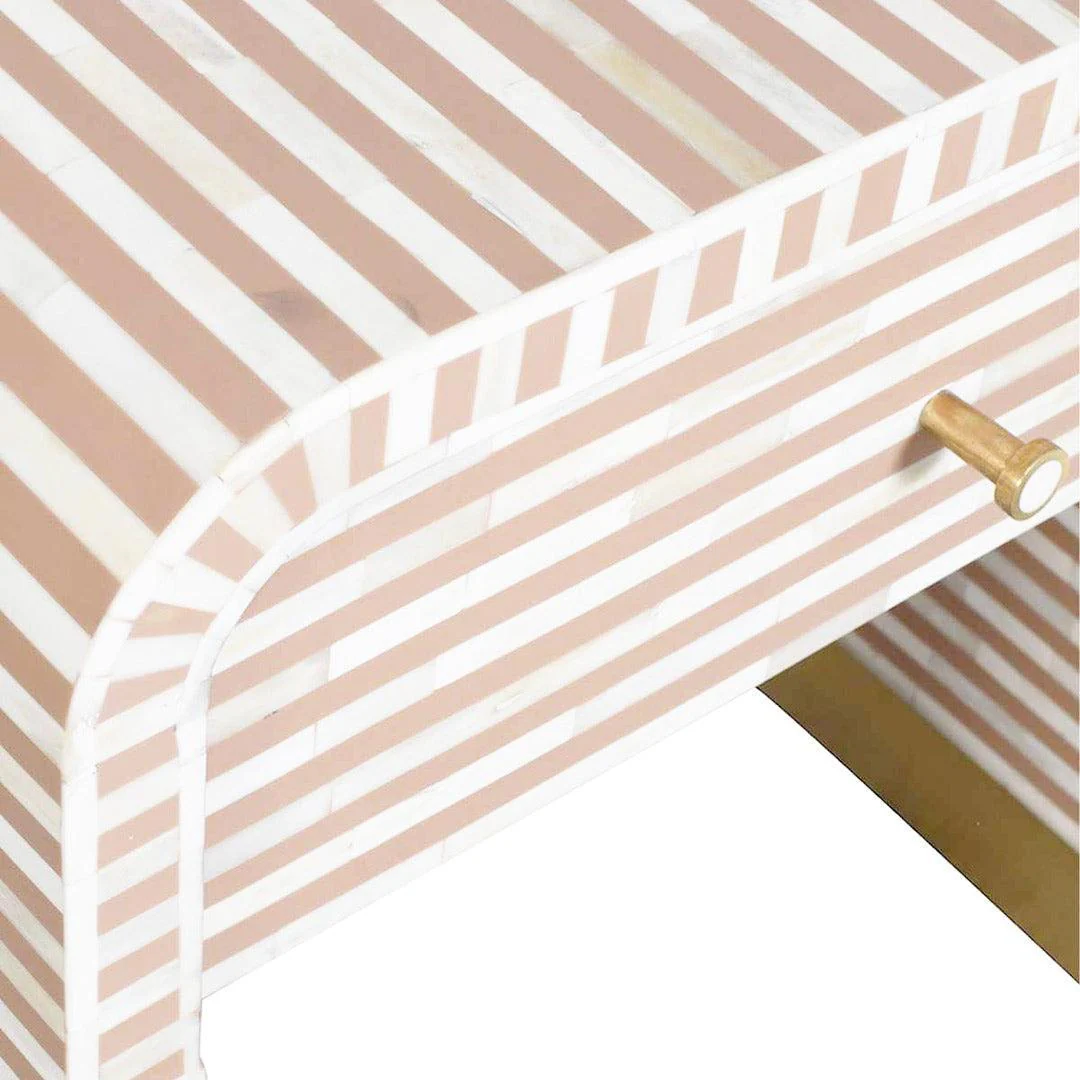Bone Inlay 1-Drawer Curved Bedside In Almond - Image 3