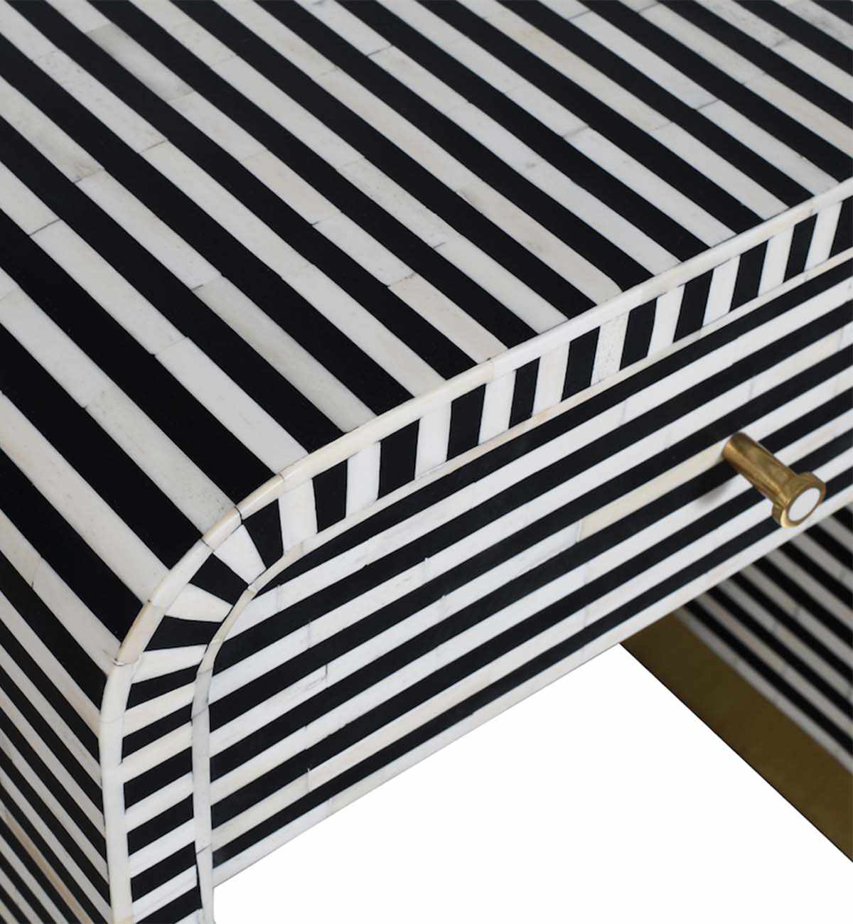 Bone Inlay 1-Drawer Curved Bedside In Black - Image 3