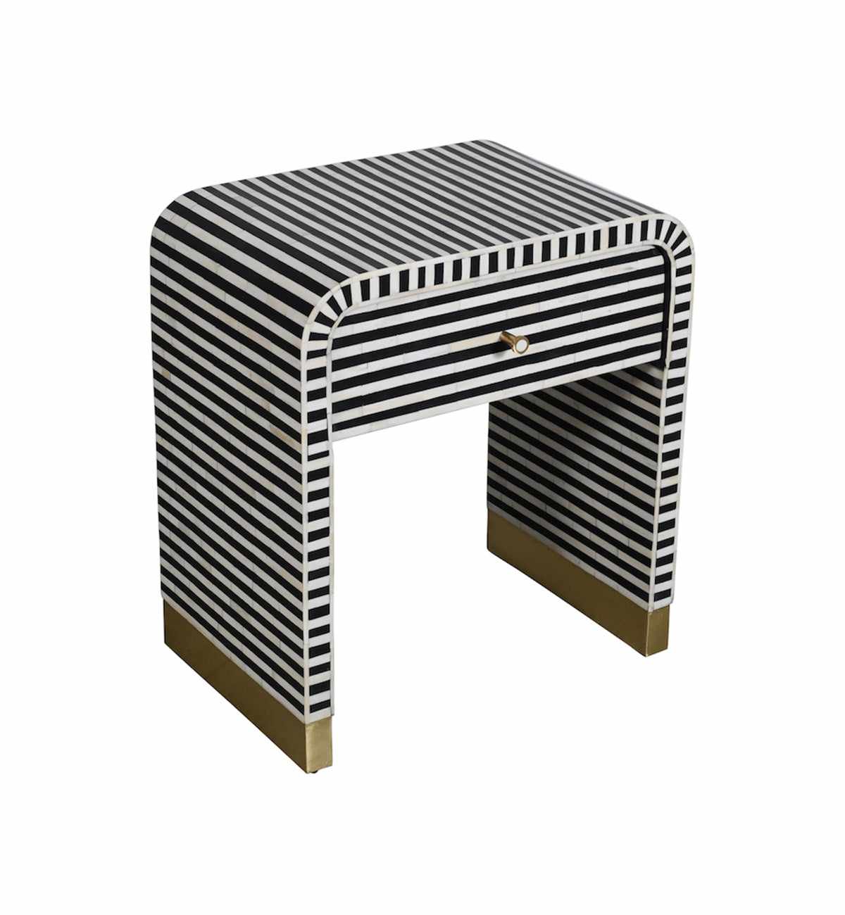 Bone Inlay 1-Drawer Curved Bedside In Black - Image 4