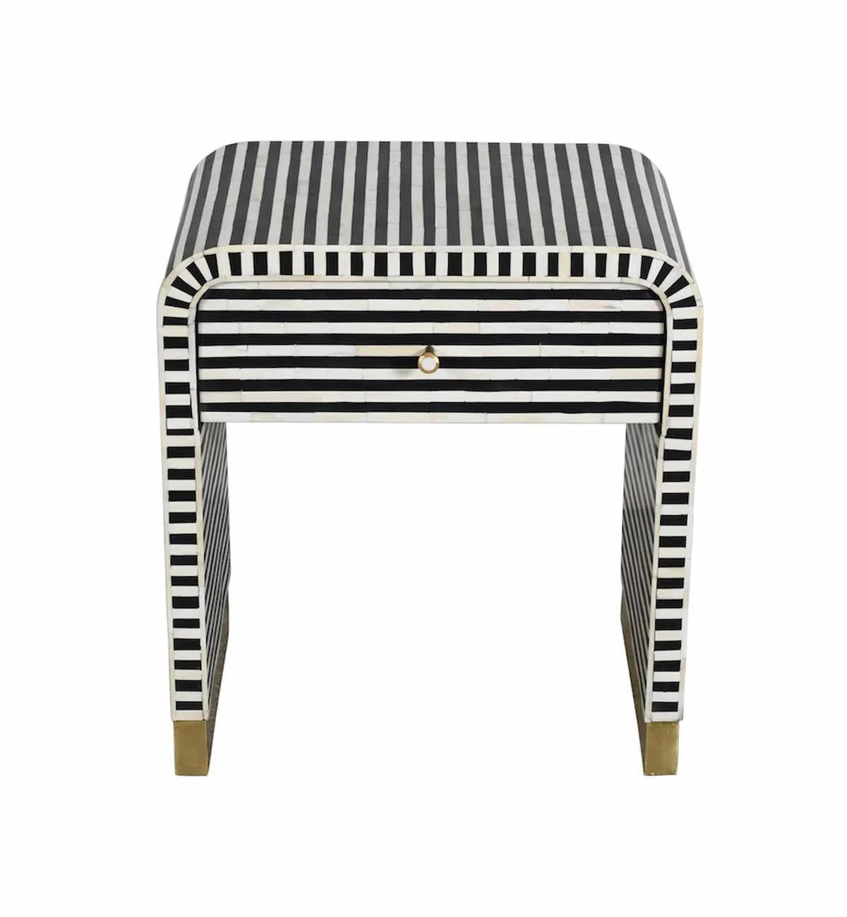 Bone Inlay 1-Drawer Curved Bedside In Black - Image 5