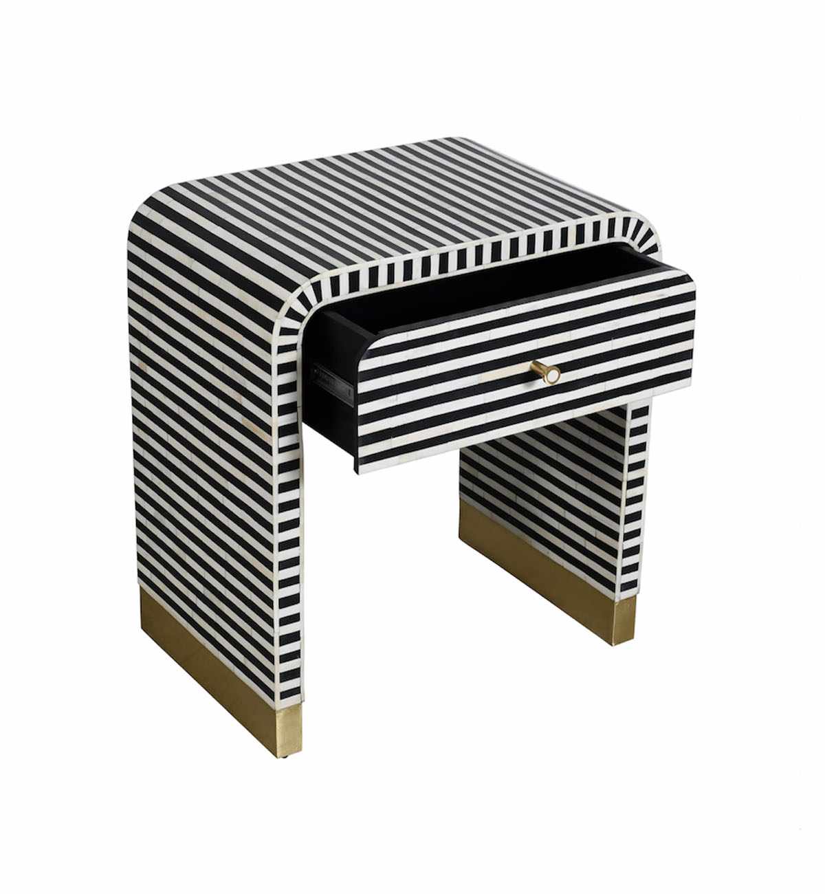 Bone Inlay 1-Drawer Curved Bedside In Black - Image 6