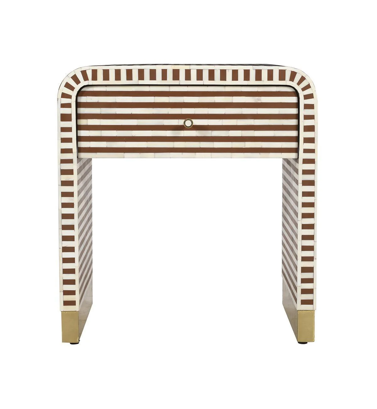 Bone Inlay 1-drawer Curved Bedside In Chocolate