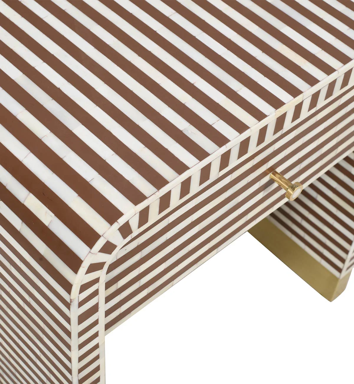 Bone Inlay 1-drawer Curved Bedside In Chocolate - Image 3