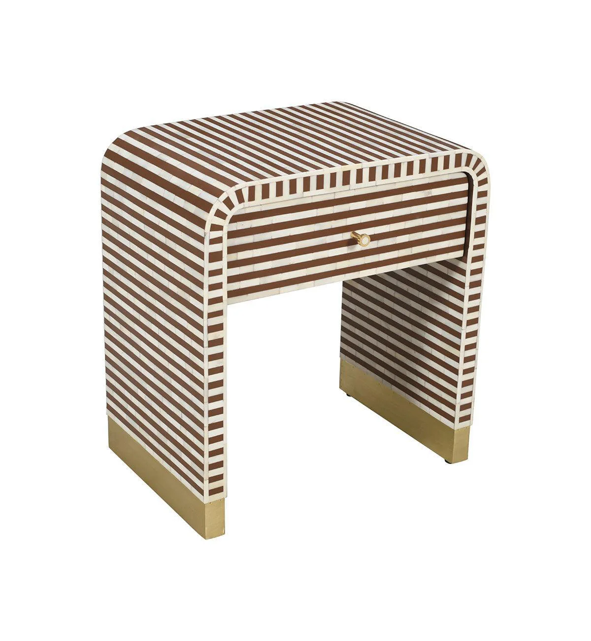 Bone Inlay 1-drawer Curved Bedside In Chocolate - Image 4