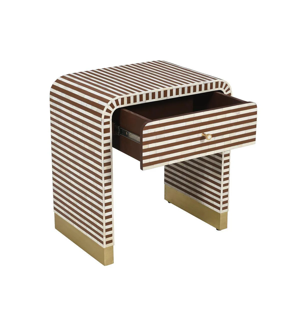 Bone Inlay 1-drawer Curved Bedside In Chocolate - Image 5