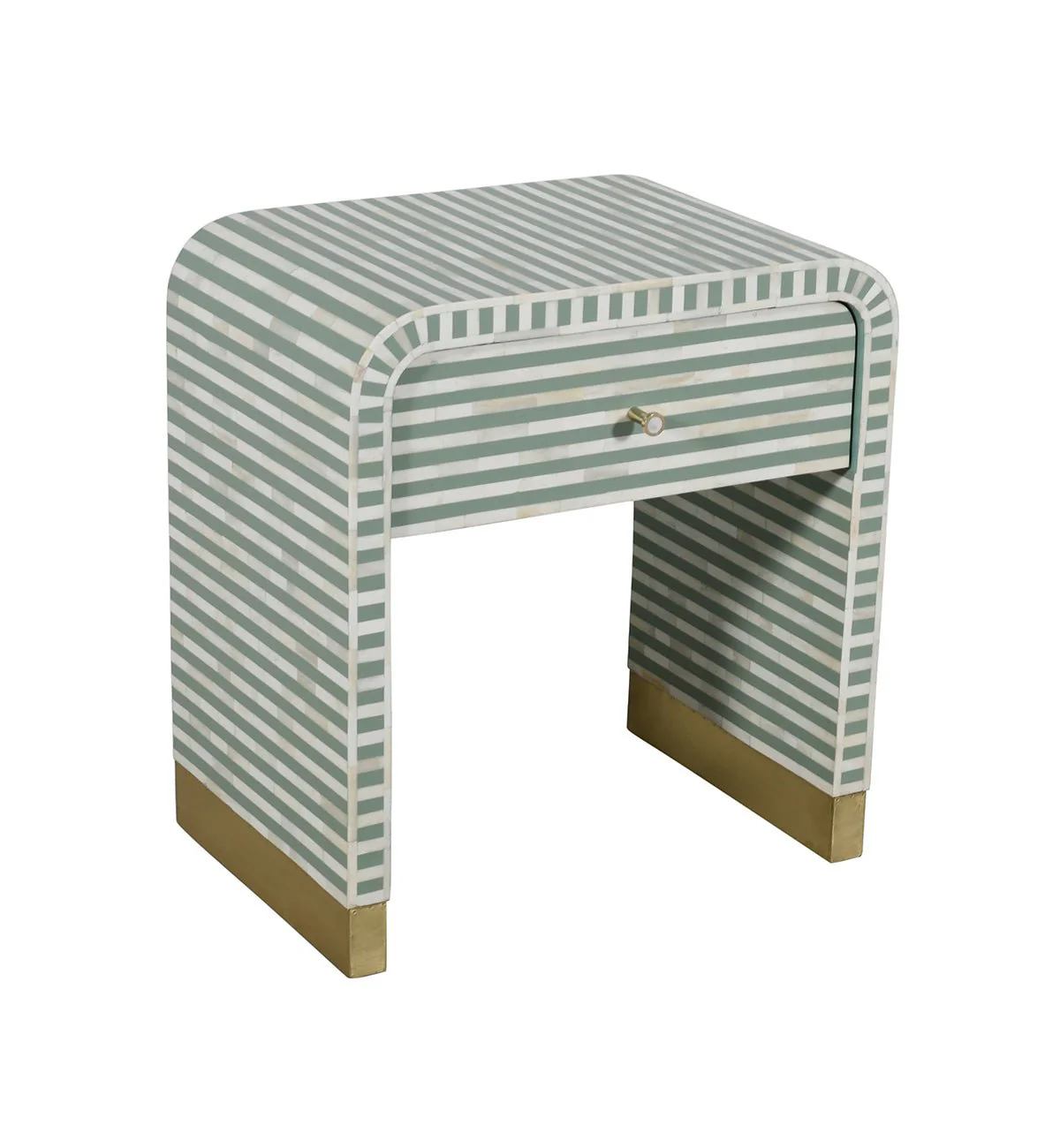 Bone Inlay 1-Drawer Curved Bedside In Pistachio - Image 4