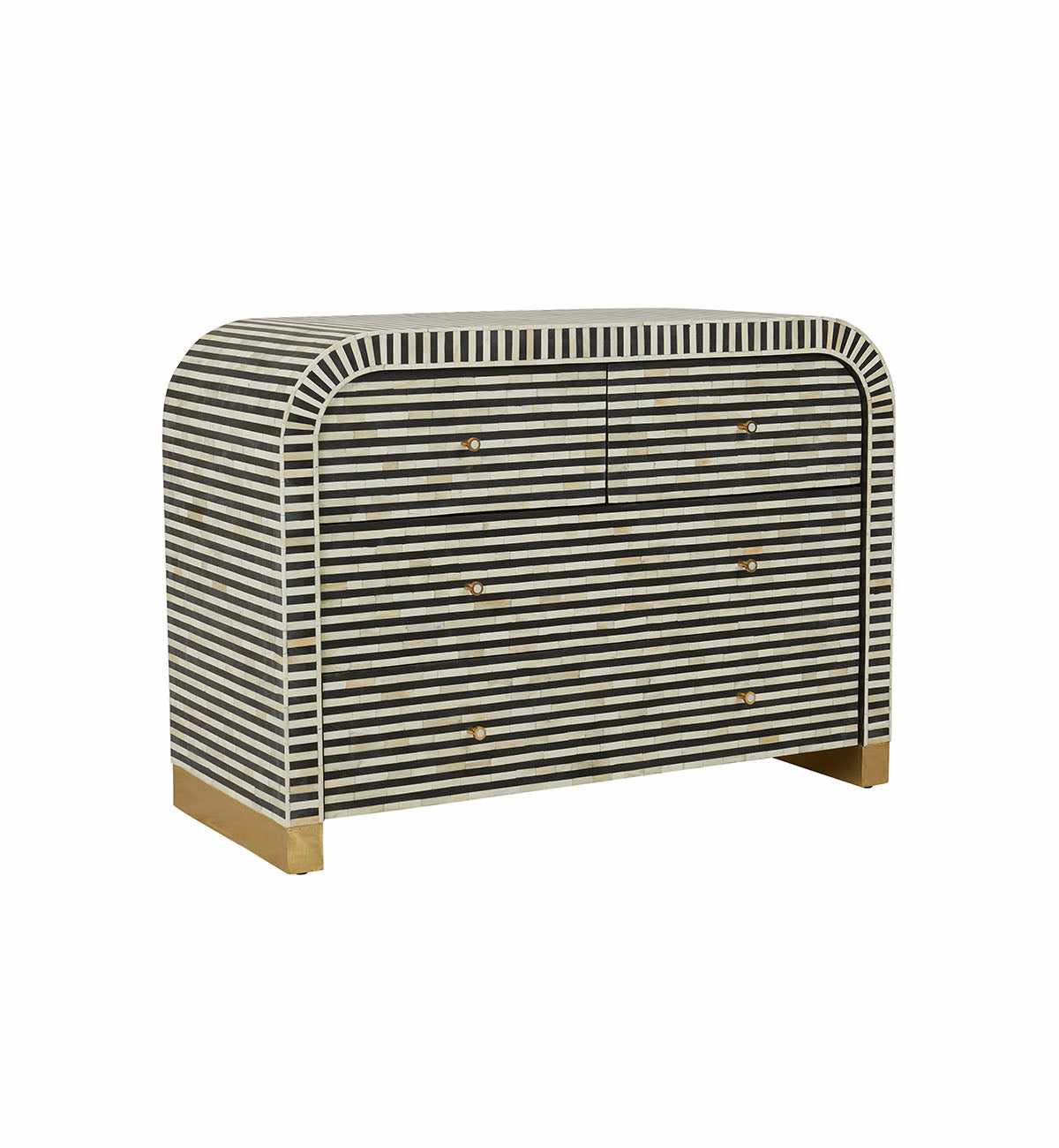 Bone Inlay Curved 4-Drawer Commode In Black - Image 3