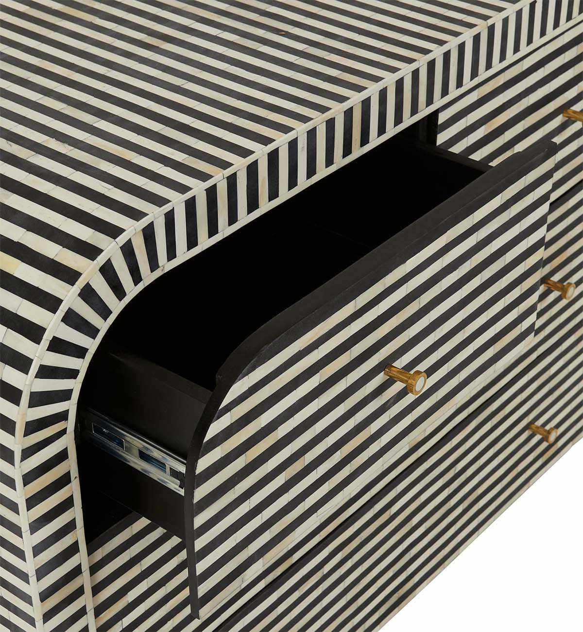 Bone Inlay Curved 4-Drawer Commode In Black - Image 4