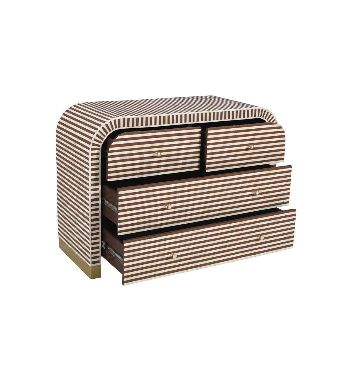Bone Inlay Curved 4-drawer Commode In Chocolate - Image 5
