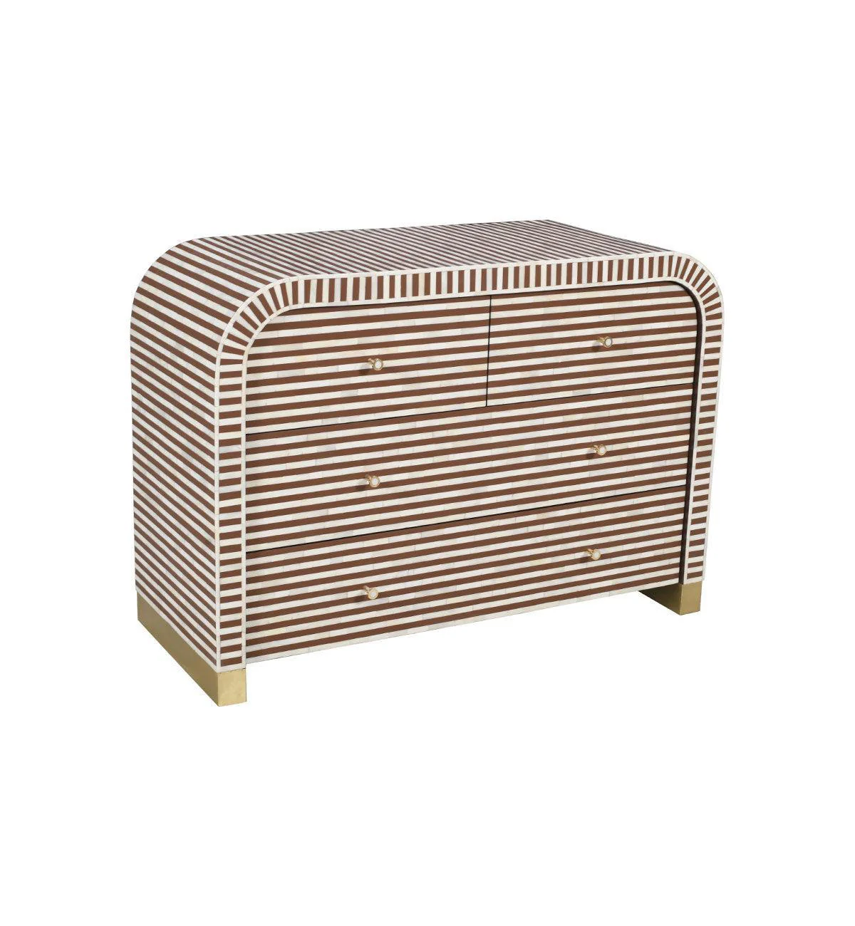 Bone Inlay Curved 4-drawer Commode In Chocolate - Image 6
