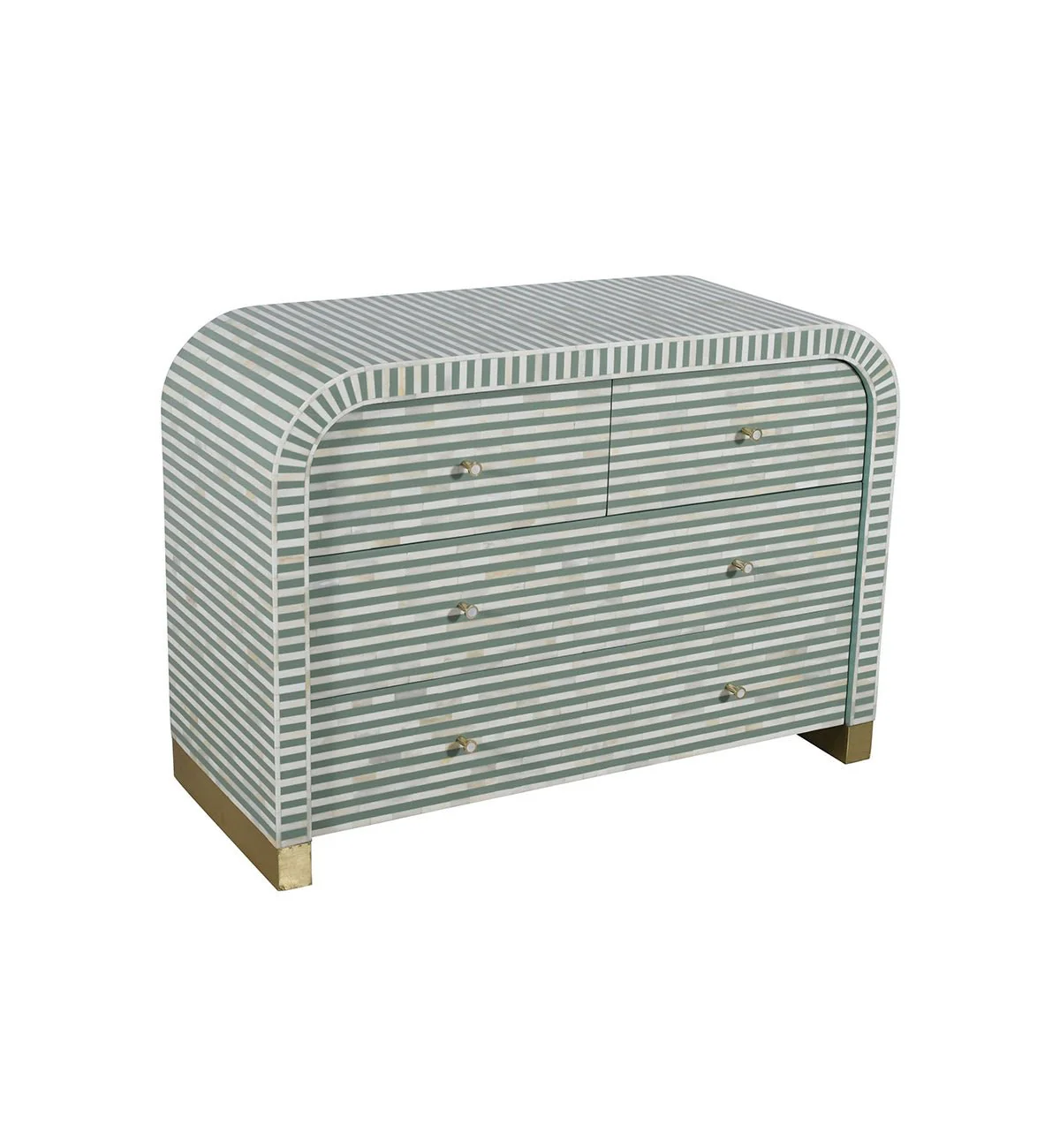 Bone Inlay Curved 4-Drawer Commode In Pistachio - Image 3