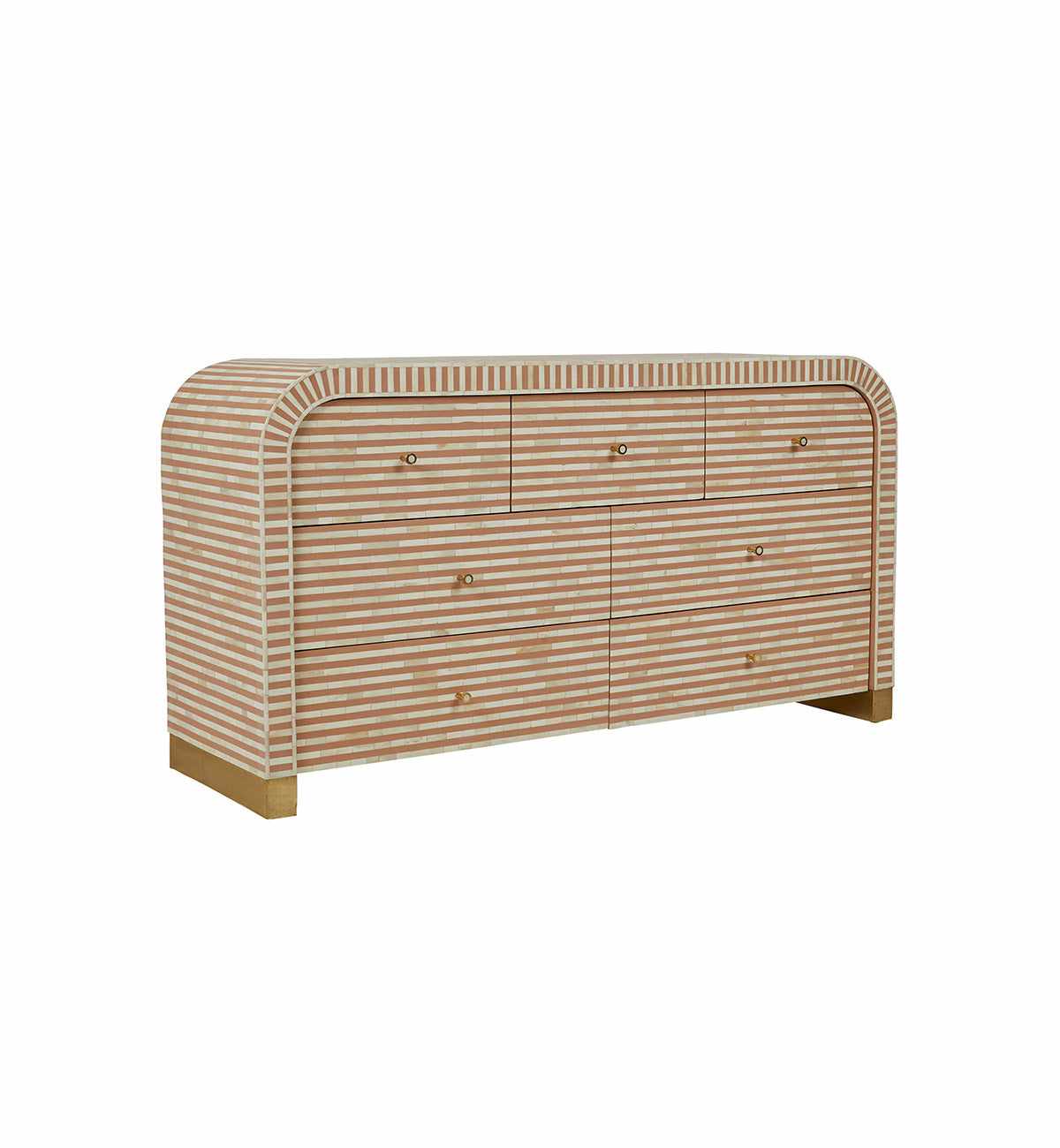 Bone Inlay Curved 7-Drawer Commode In Almond - Image 4