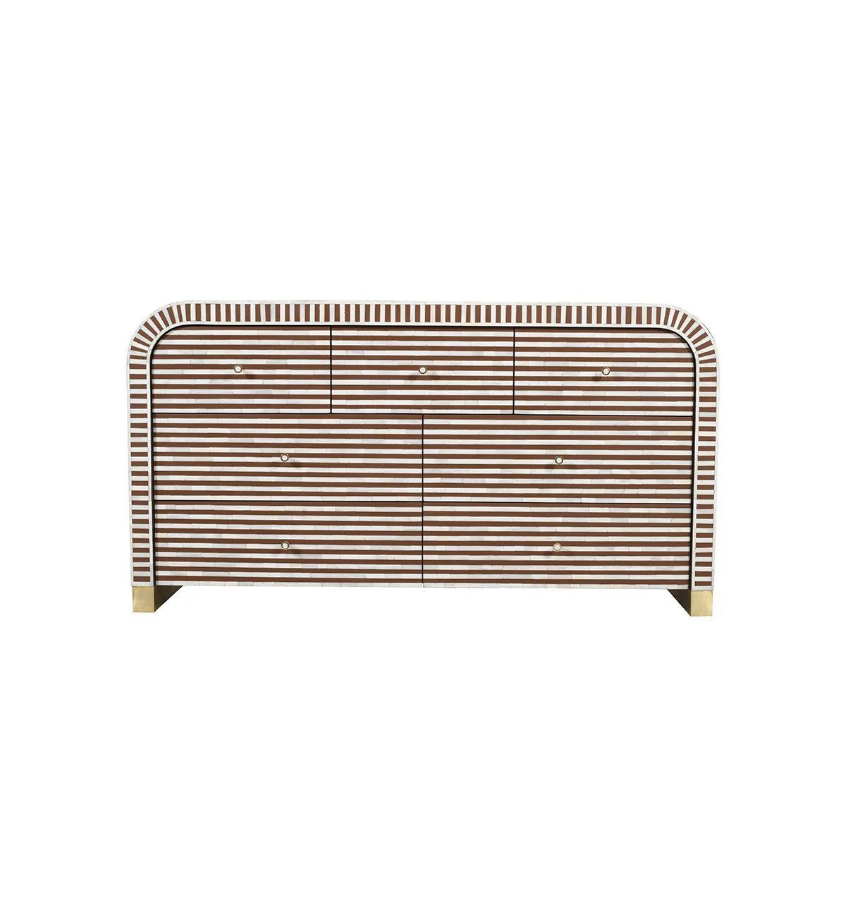 Bone Inlay Curved 7-drawer Commode In Chocolate
