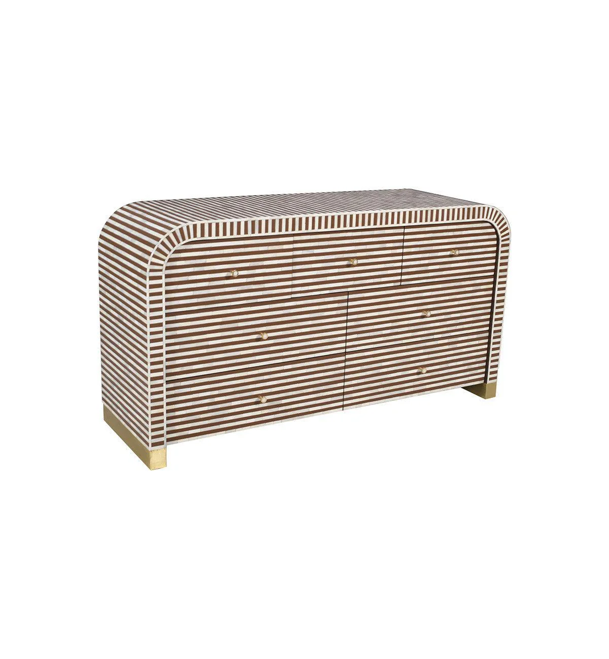 Bone Inlay Curved 7-drawer Commode In Chocolate - Image 3