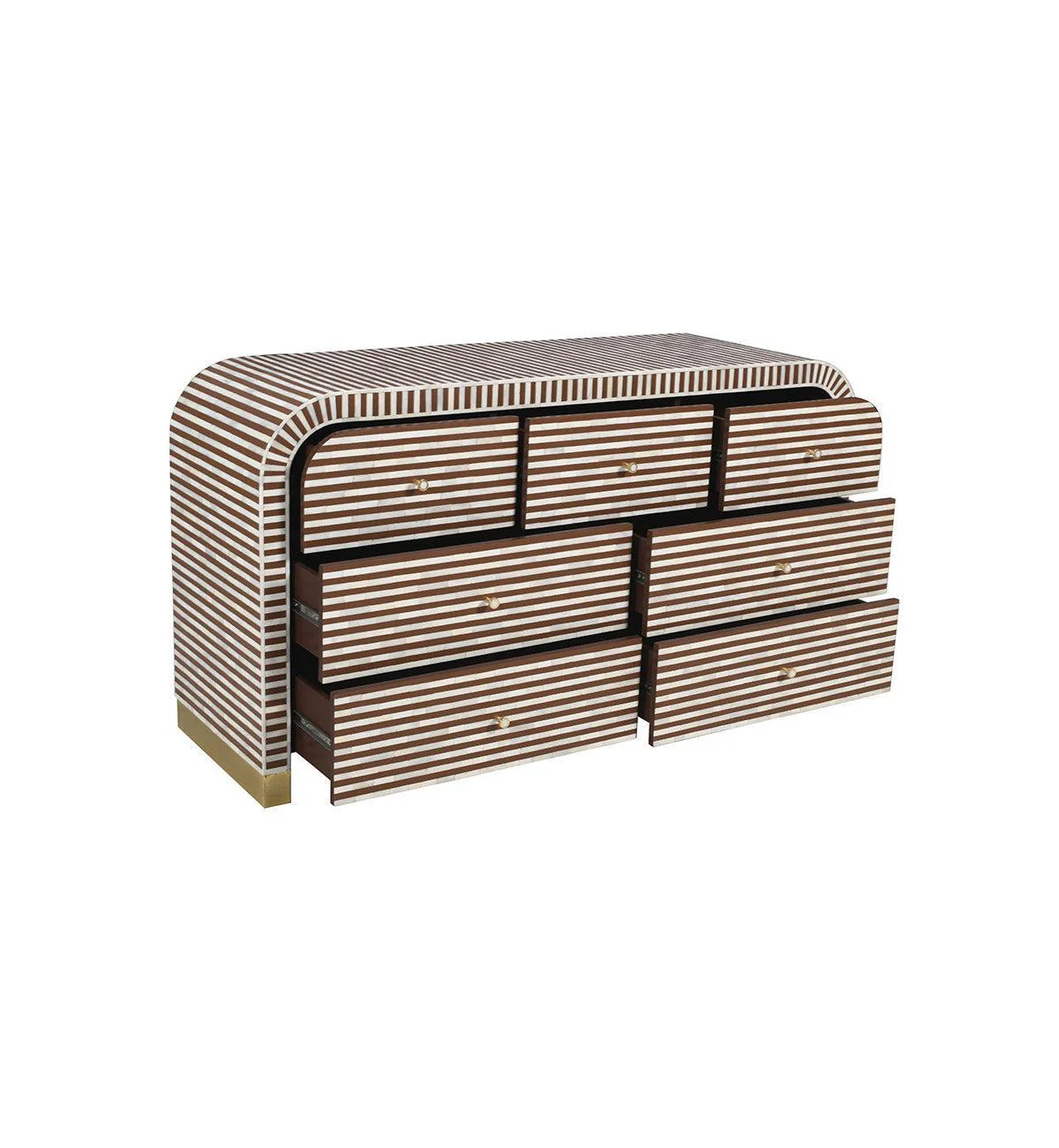 Bone Inlay Curved 7-drawer Commode In Chocolate - Image 4