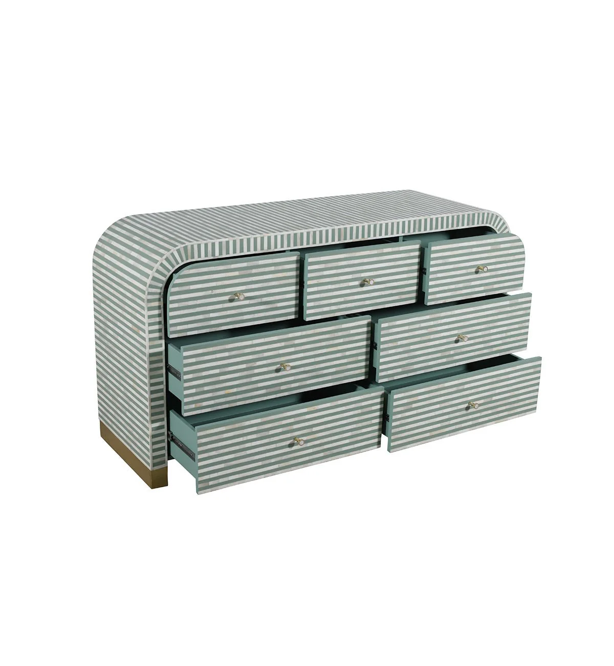 Bone Inlay Curved 7-Drawer Commode In Pistachio - Image 3