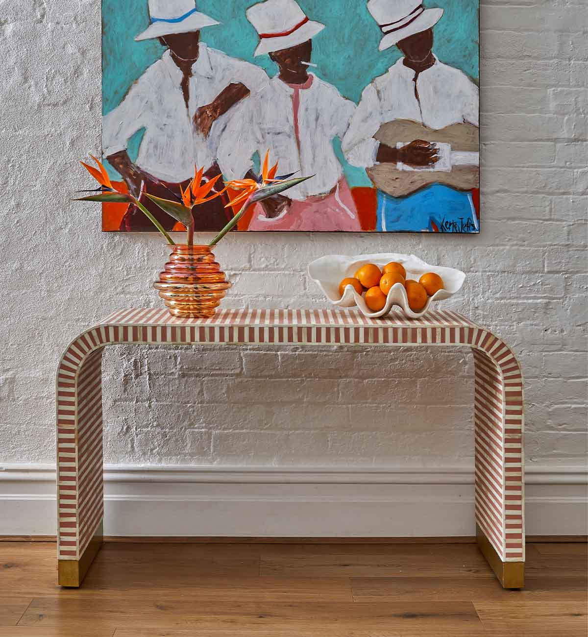 Bone Inlay Curved Console In Almond - Image 4