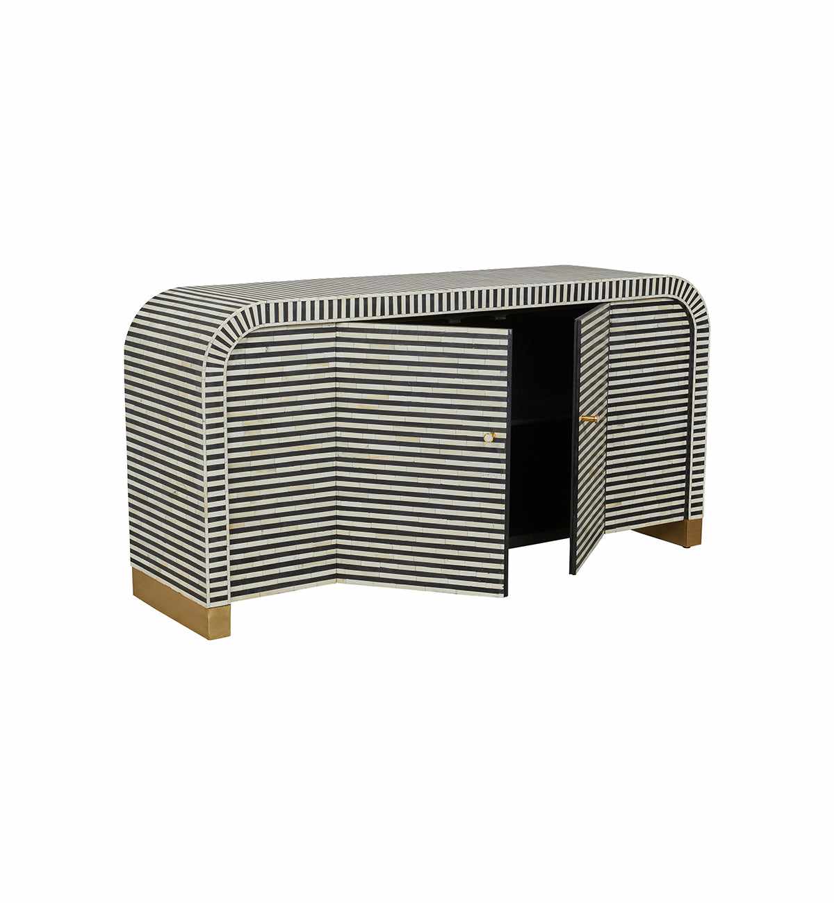 Bone Inlay Curved Sideboard In Black - Image 4