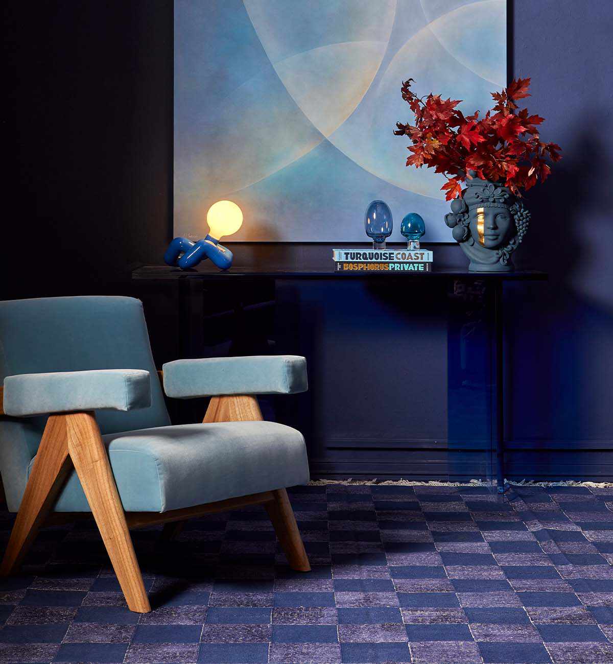 Checkerboard Dhurrie In Indigo - Image 2