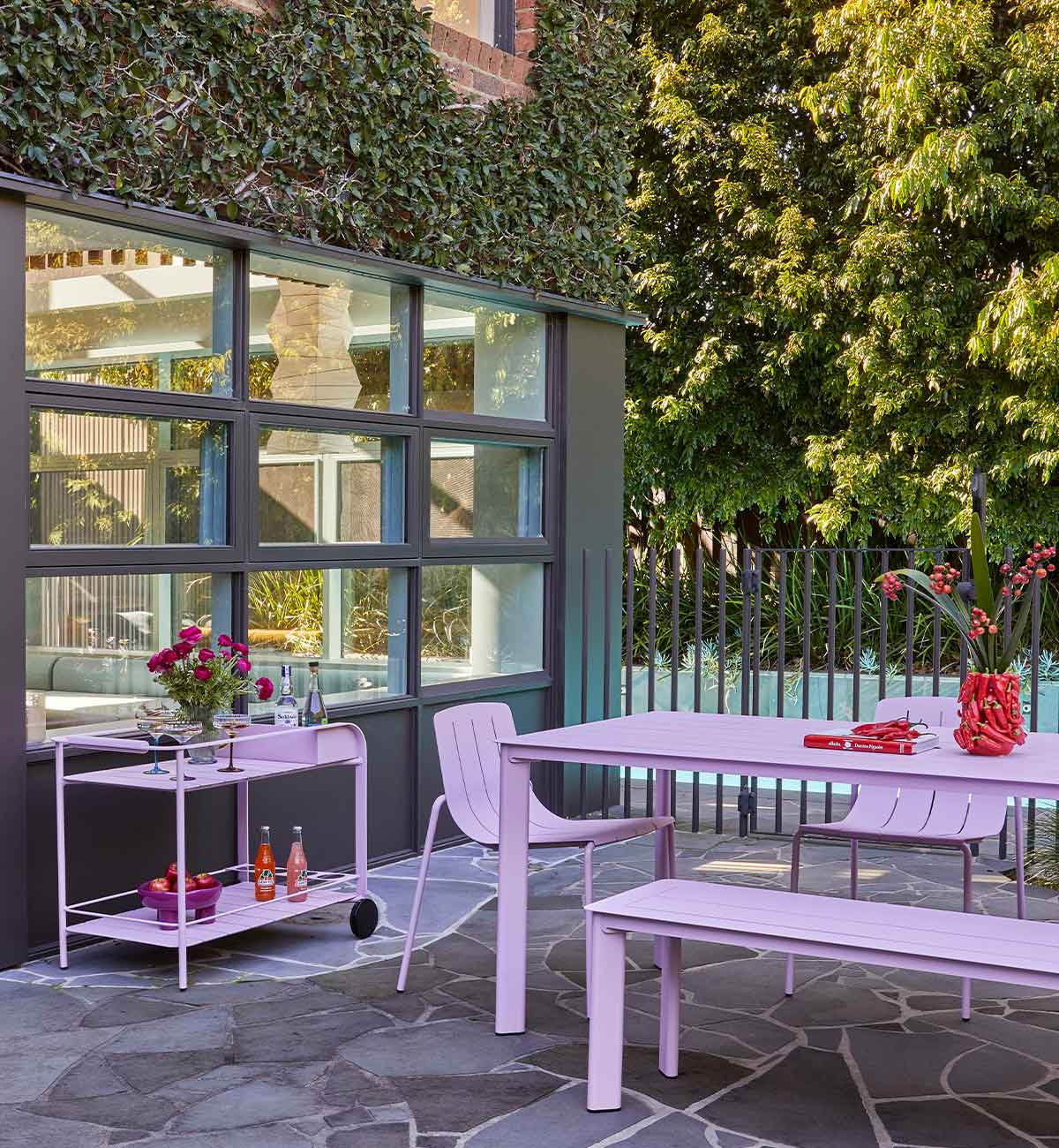 Outdoor Slim Dining Chair In Paloma Pink - Image 2