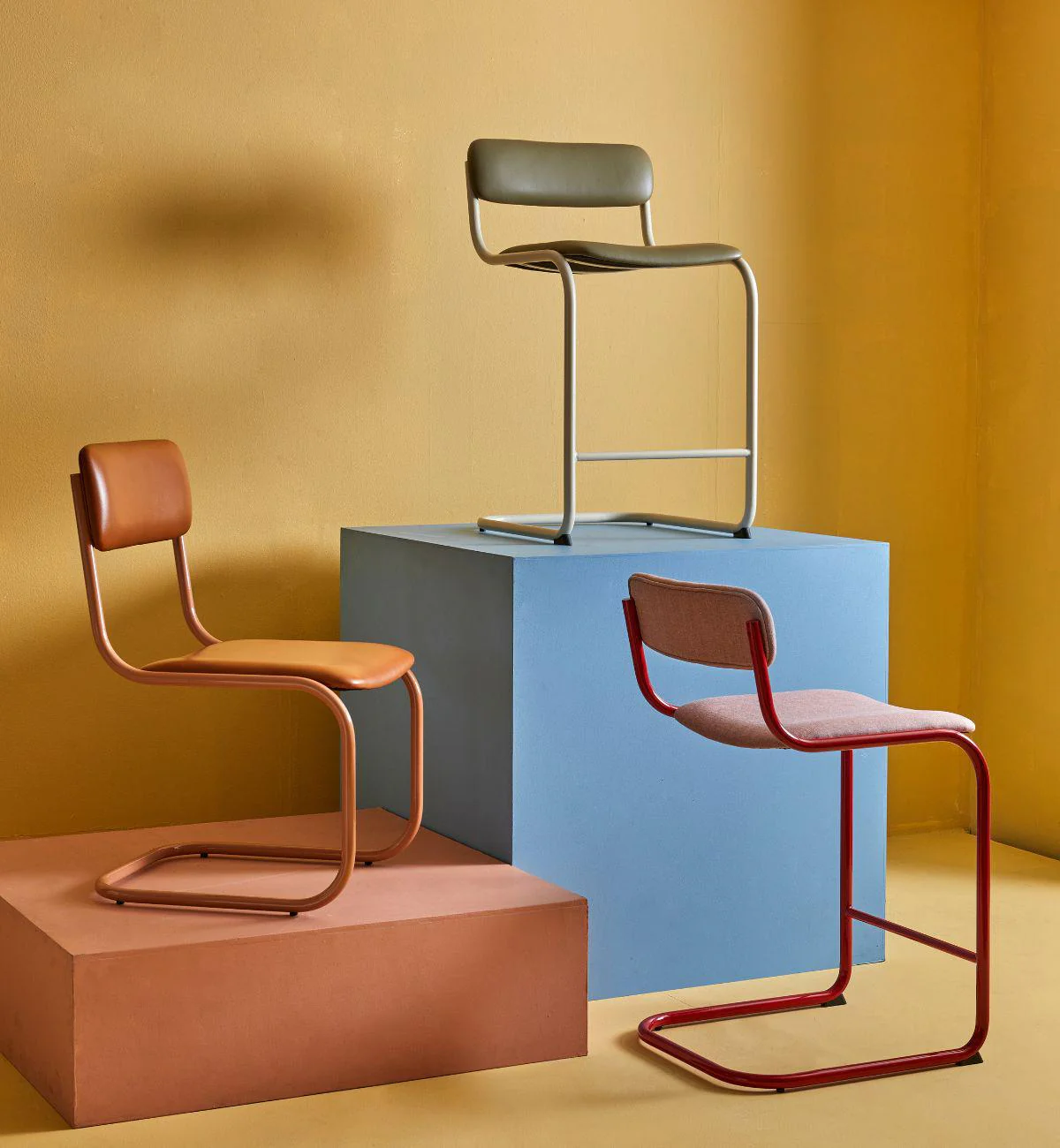 Strut Bar Stool In Tan Leather - Image 3